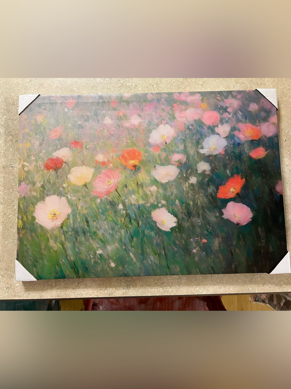Floral Impressionist Canvas Wall Art - Green and Pink approx 14x20